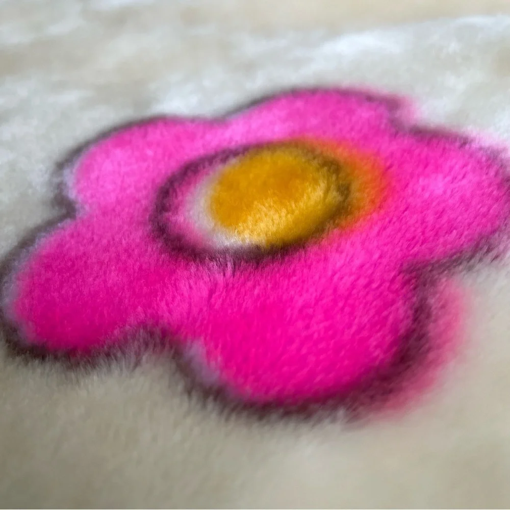 VTG Minky Kawaii Bear Butterflies Flowers Plush Blanket Colorful Soft 41x57 GUC